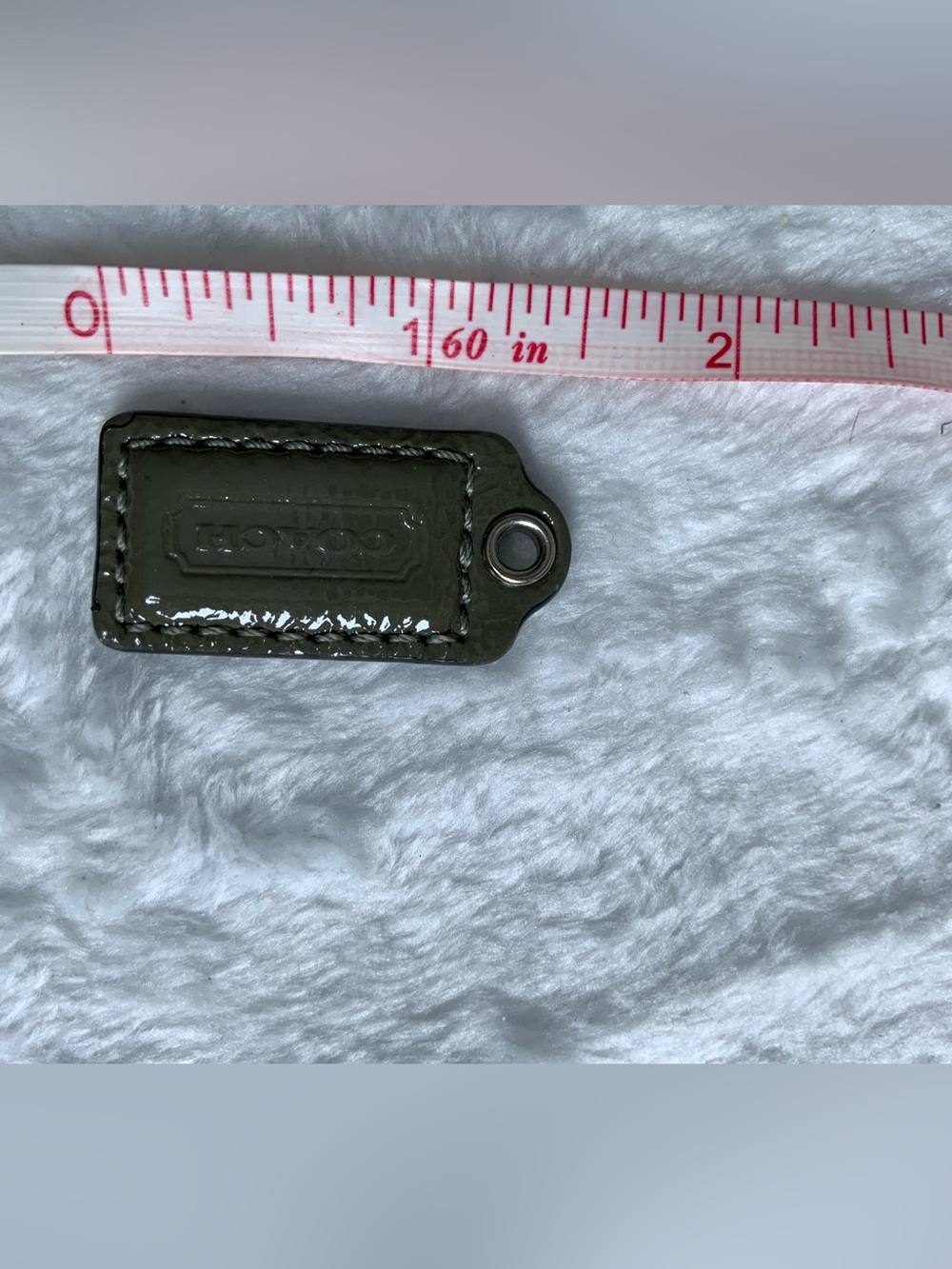 Coach Olive Green Patent Leather Key Tag with Metal Grommet